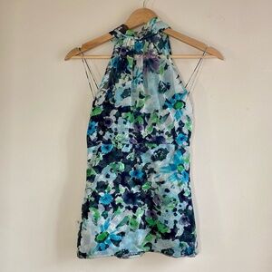 ● Elie Tahari 100% Silk Floral Halter Blouse with Tie-Neck ●
